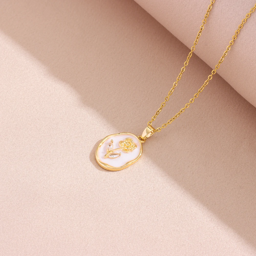 Top Luxus 18K Gold Überzogene Elegante Retro Oval Rose Anhänger Halsketten Für Frauen Weibliche Edelstahl Hals Kette Schmuck Geschenk Top Luxus 18K Gold Überzogene Elegante Retro Oval Rose Anhänger Halsketten Für Frauen Weibliche Edelstahl Hals Kette Schmuck Geschenk - Image 5