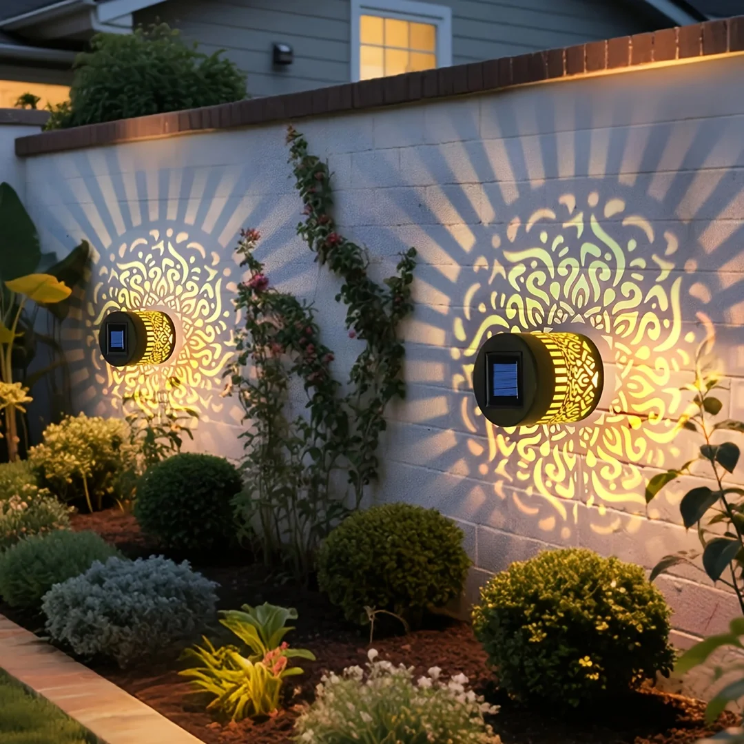 Solar-Außenwandleuchte Projektor Wasserdichte Gartenlampe Terrassen-Zaun-Dekorationsleuchte Hohle Laterne Rasen-Hof-Weg-Dekorationsbeleuchtung Solar-Außenwandleuchte Projektor Wasserdichte Gartenlampe Terrassen-Zaun-Dekorationsleuchte Hohle Laterne Rasen-Hof-Weg-Dekorationsbeleuchtung - Image 4