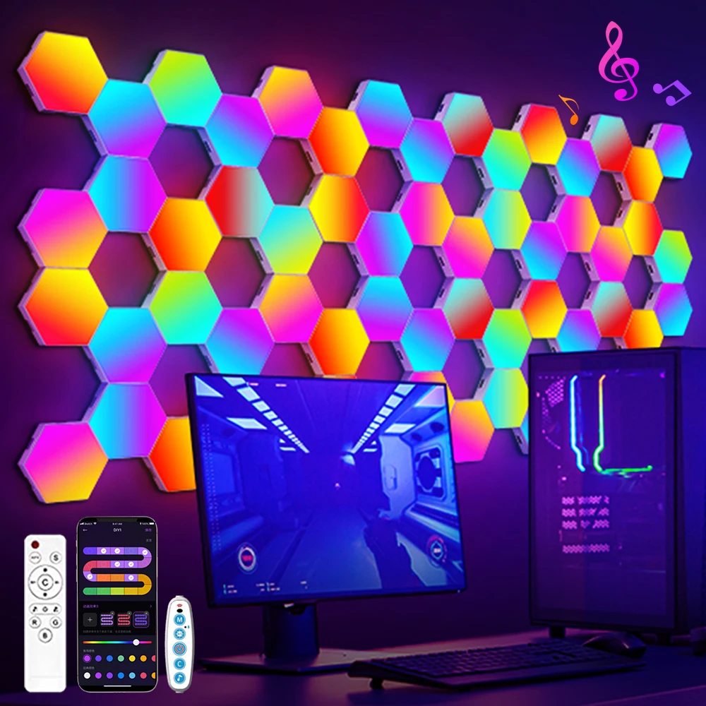 Rgb Smart Sechseckige Wand Lampe Farbwechsel Umgebungs Nachtlicht Diy Form Musik Rhythmus App Für Spiel Zimmer Schlafzimmer Intelligente Rgb Smart Sechseckige Wand Lampe Farbwechsel Umgebungs Nachtlicht Diy Form Musik Rhythmus App Für Spiel Zimmer Schlafzimmer Intelligente