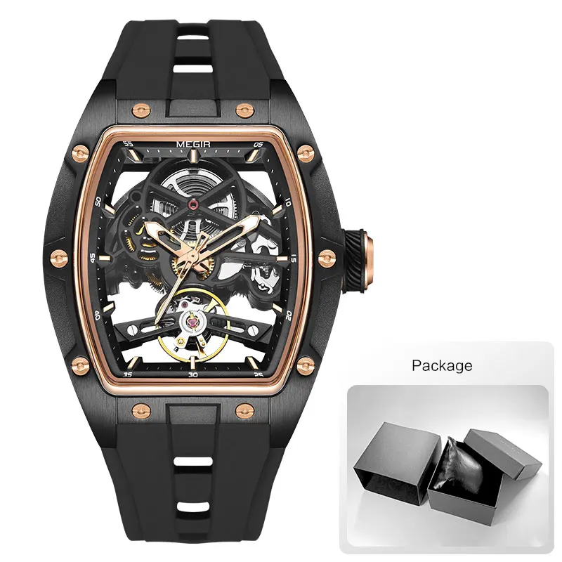 Megir Männer Armbanduhr Mode Schwarz Wasserdichte Automatische Mechanische Uhr Mit Leuchtenden Zeigern Silikon Armband Tonneau Zifferblatt Megir Männer Armbanduhr Mode Schwarz Wasserdichte Automatische Mechanische Uhr Mit Leuchtenden Zeigern Silikon Armband Tonneau Zifferblatt - Image 11