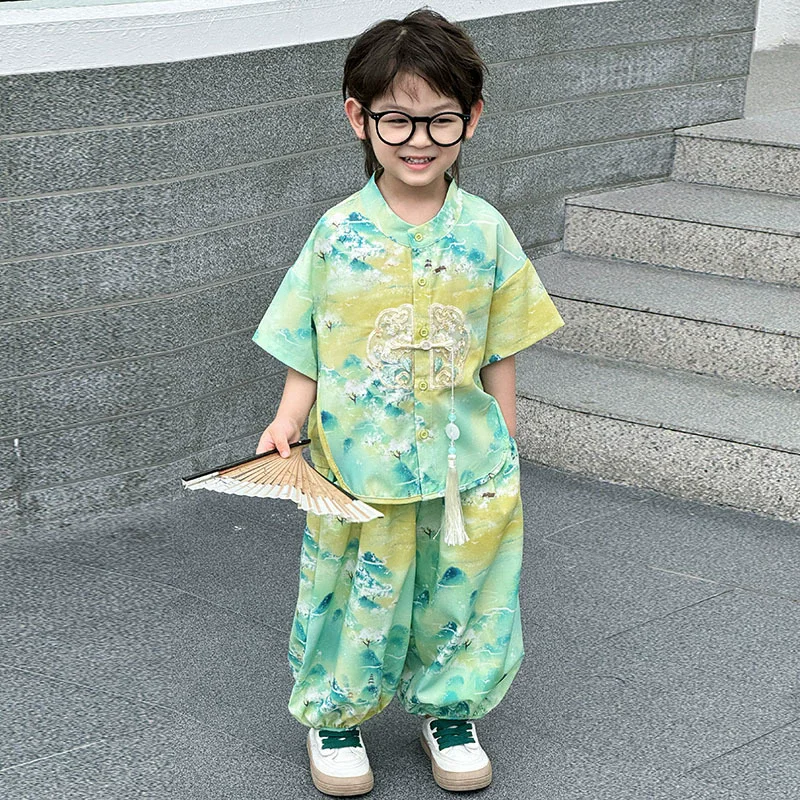 Fashion Baby Tang Costume Tops Pants Two-Piece Set Boy Outfit Casual Children'S Sets Summer Tweens Boys Hanfu Suit Kids Clothing Fashion Baby Tang Costume Tops Pants Two-Piece Set Boy Outfit Casual Children'S Sets Summer Tweens Boys Hanfu Suit Kids Clothing - Image 14