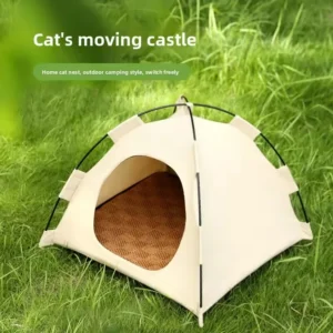Tragbares Katzenzelt-Bett, atmungsaktives Oxford-Haustierhaus mit doppelseitiger Matte, kühlende Katzenhöhle für den Sommer, für Katzen und Hunde im Innen- und Außenbereich