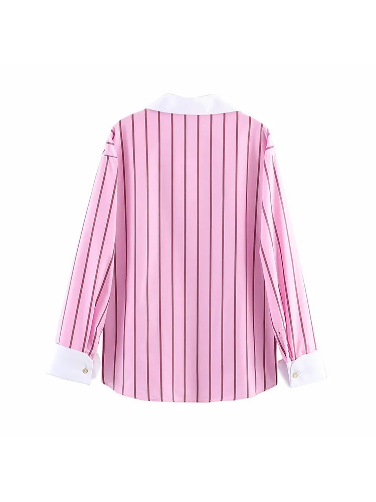 Damen-Blusen Und -Tops Frühling Neue Mode Farbblockierung Elegante Damenhemden Schicke Streetwear Einreihige Oberteile Damen-Blusen Und -Tops Frühling Neue Mode Farbblockierung Elegante Damenhemden Schicke Streetwear Einreihige Oberteile - Image 3