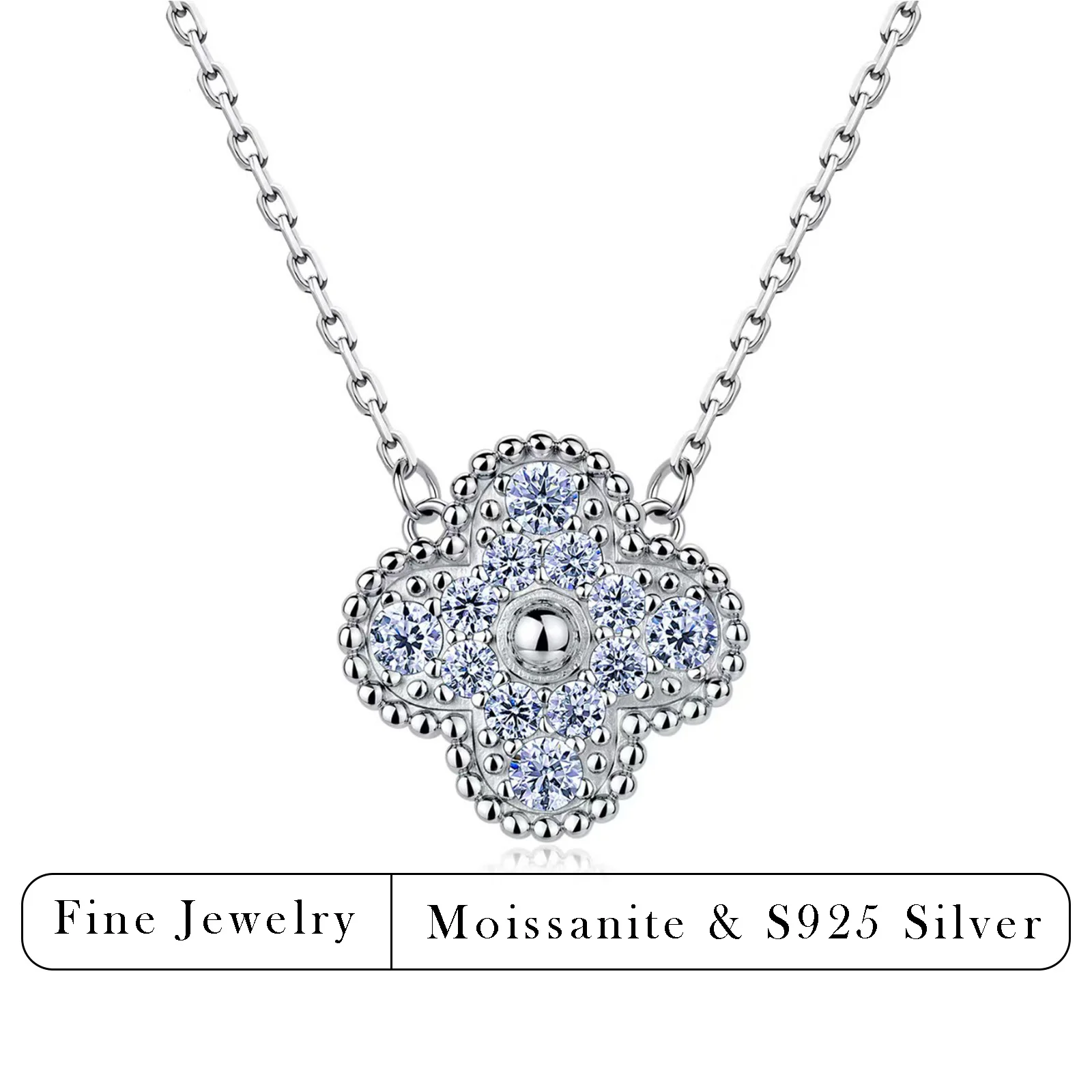 0,5 Karat Moissanit Vierblättriges Kleeblatt Halskette 925 Sterling Silber Vollbesetzter Anhänger Damenschmuck 0,5 Karat Moissanit Vierblättriges Kleeblatt Halskette 925 Sterling Silber Vollbesetzter Anhänger Damenschmuck