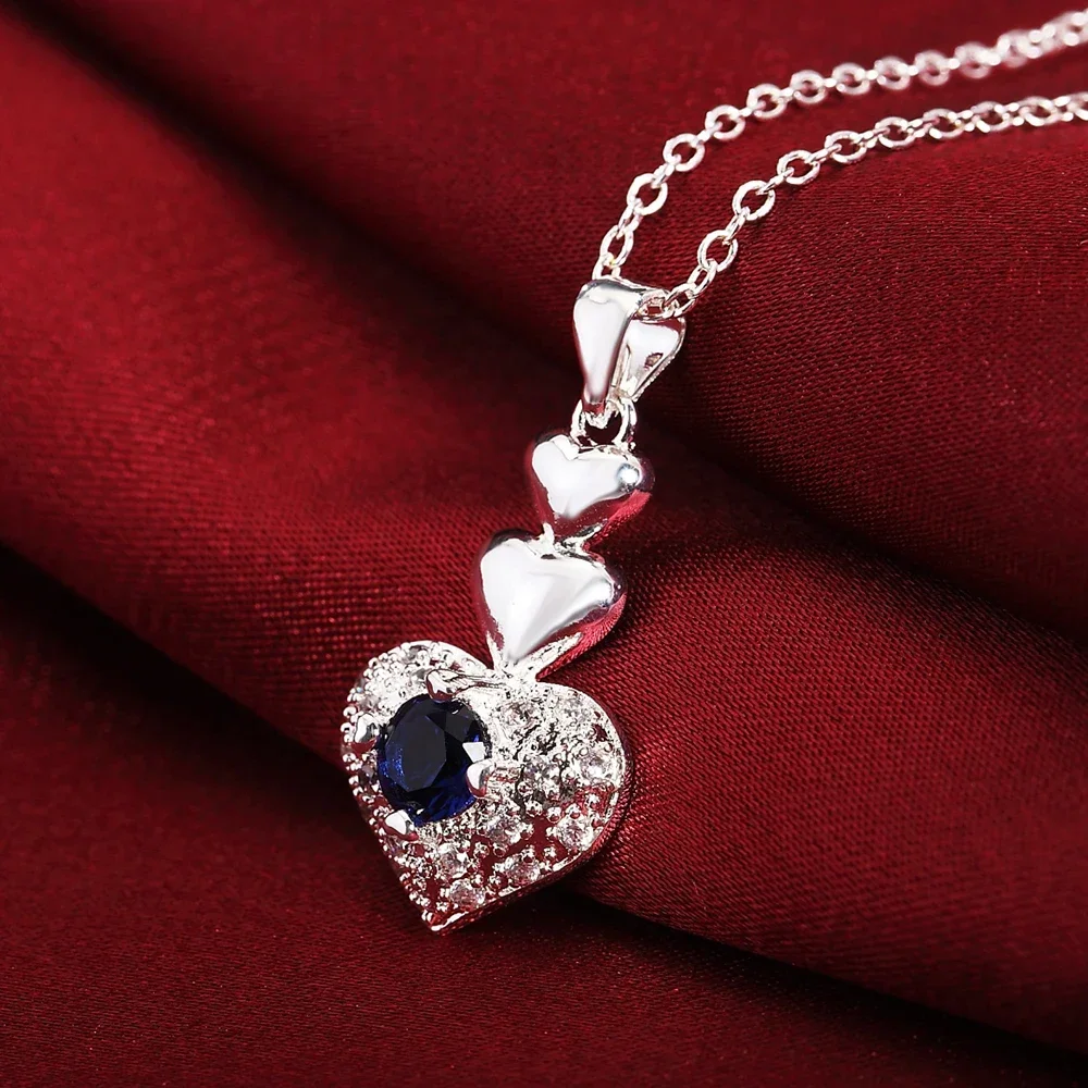 Heiße Mode-Halskette Aus 925Er-Sterlingsilber Mit Klassischem Blauem Kristall-Herz-Anhänger Für Frauen, Weihnachtsgeschenke, Hochzeits- Und Party-Schmuck Heiße Mode-Halskette Aus 925Er-Sterlingsilber Mit Klassischem Blauem Kristall-Herz-Anhänger Für Frauen, Weihnachtsgeschenke, Hochzeits- Und Party-Schmuck - Image 3