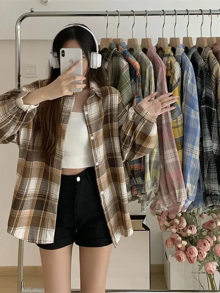 Kariertes Hemd Frauen Mode Herbst Langarm Top Weibliche Vintage Einreiher Bluse Damen Adrette Lose Überprüfen Shirts Kariertes Hemd Frauen Mode Herbst Langarm Top Weibliche Vintage Einreiher Bluse Damen Adrette Lose Überprüfen Shirts