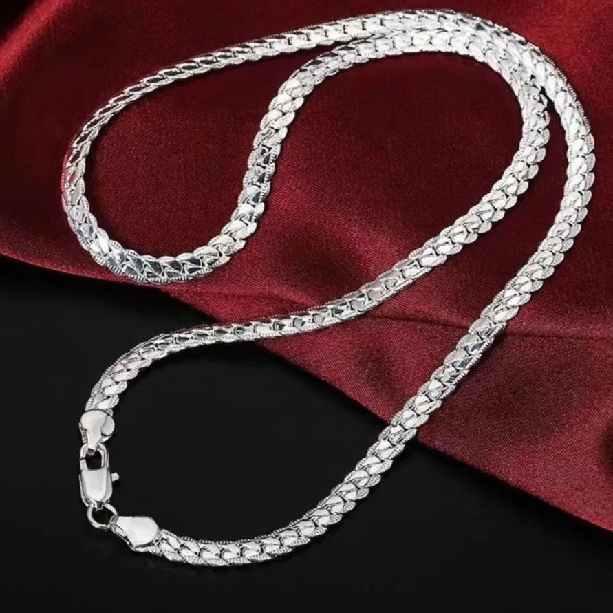 925 Sterling Silber 8/16/18/20/22/24 Zoll 6Mm Seite Kette Halsketten Für Frau Männer Einfache Punk Halsketten Charme Hochzeit Schmuck 925 Sterling Silber 8/16/18/20/22/24 Zoll 6Mm Seite Kette Halsketten Für Frau Männer Einfache Punk Halsketten Charme Hochzeit Schmuck - Image 4
