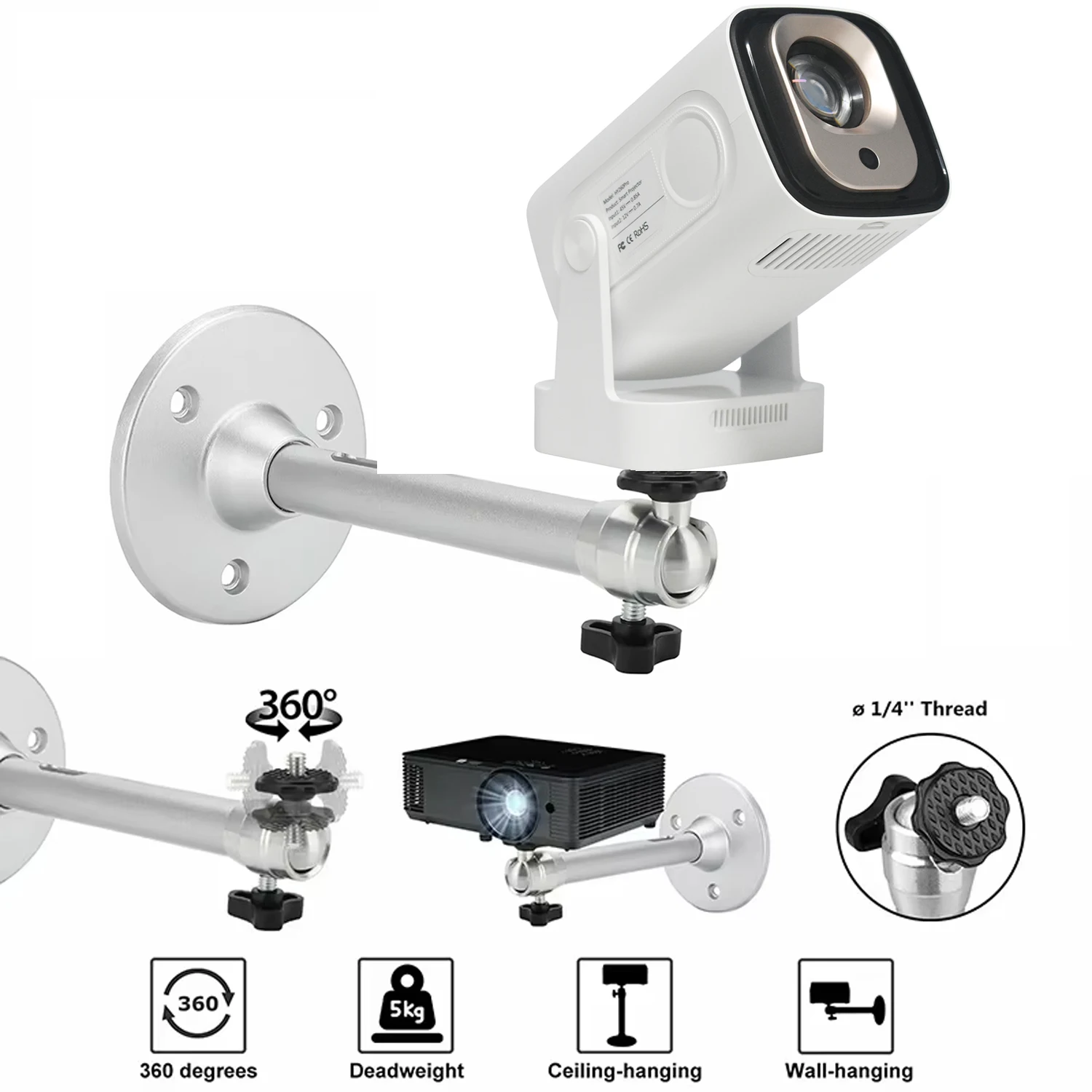 Tragbare Projektorhalterung 360° – Drehbare Decken- Und Wandhalterung Aus Aluminium Für Hy260 Pro &Amp; Hy320 Projektoren Projektorhalterung