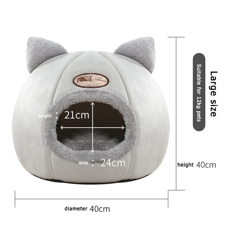Winter Warmes Und Kältebeständiges Katzenbett, Gemütliches Katzenhöhlenbett, Katzenzelt Mit Abnehmbarem Kissen, Katzenkopfform, Niedliches Haustierzubehör Winter Warmes Und Kältebeständiges Katzenbett, Gemütliches Katzenhöhlenbett, Katzenzelt Mit Abnehmbarem Kissen, Katzenkopfform, Niedliches Haustierzubehör - Image 9