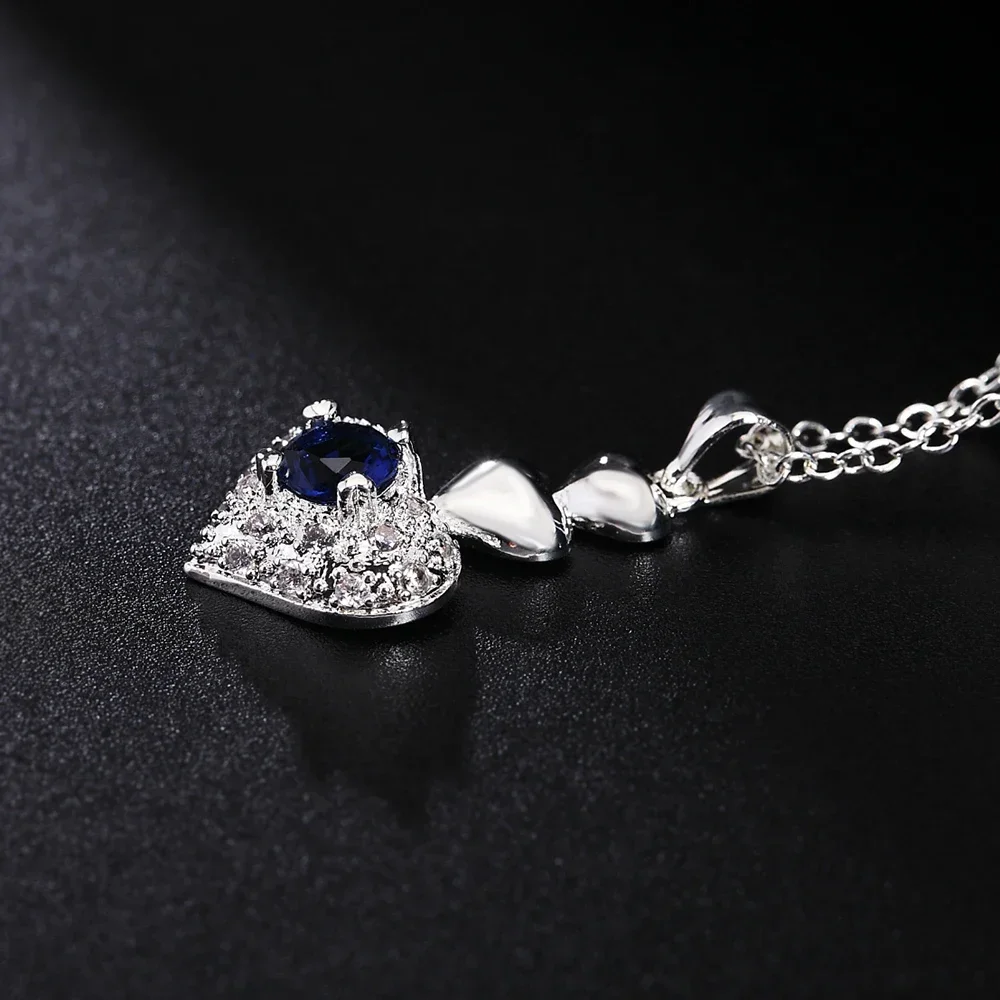 Heiße Mode-Halskette Aus 925Er-Sterlingsilber Mit Klassischem Blauem Kristall-Herz-Anhänger Für Frauen, Weihnachtsgeschenke, Hochzeits- Und Party-Schmuck Heiße Mode-Halskette Aus 925Er-Sterlingsilber Mit Klassischem Blauem Kristall-Herz-Anhänger Für Frauen, Weihnachtsgeschenke, Hochzeits- Und Party-Schmuck - Image 5