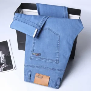 Neue Eisseide-Denim-Jeans für Herren, Blaue Gerade Stretch-Baumwollhose, Business-Casual Leichte Hose für Frühling und Sommer