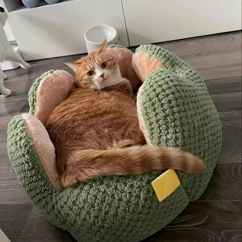 Petal Shaped Pet Bed, Plush Round Dog &Amp; Cat Cushion Mat With Knitted Texture, Ultra Soft Warm Nest For Kittens Puppies In Winter Petal Shaped Pet Bed, Plush Round Dog &Amp; Cat Cushion Mat With Knitted Texture, Ultra Soft Warm Nest For Kittens Puppies In Winter - Image 2