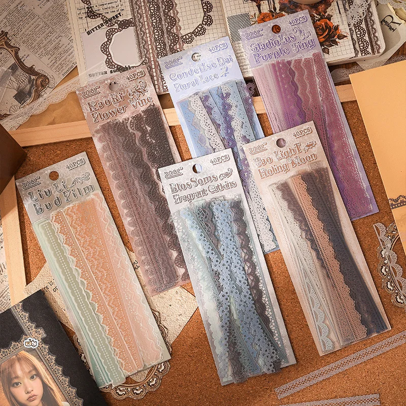 40 Stück Spitzenaufkleber, Niedliche Ästhetik, Dekor, Collage, Junk-Journal, Scrapbooking-Zubehör, Selbstklebende Kreative Schreibwarenaufkleber 40 Stück Spitzenaufkleber, Niedliche Ästhetik, Dekor, Collage, Junk-Journal, Scrapbooking-Zubehör, Selbstklebende Kreative Schreibwarenaufkleber - Image 2