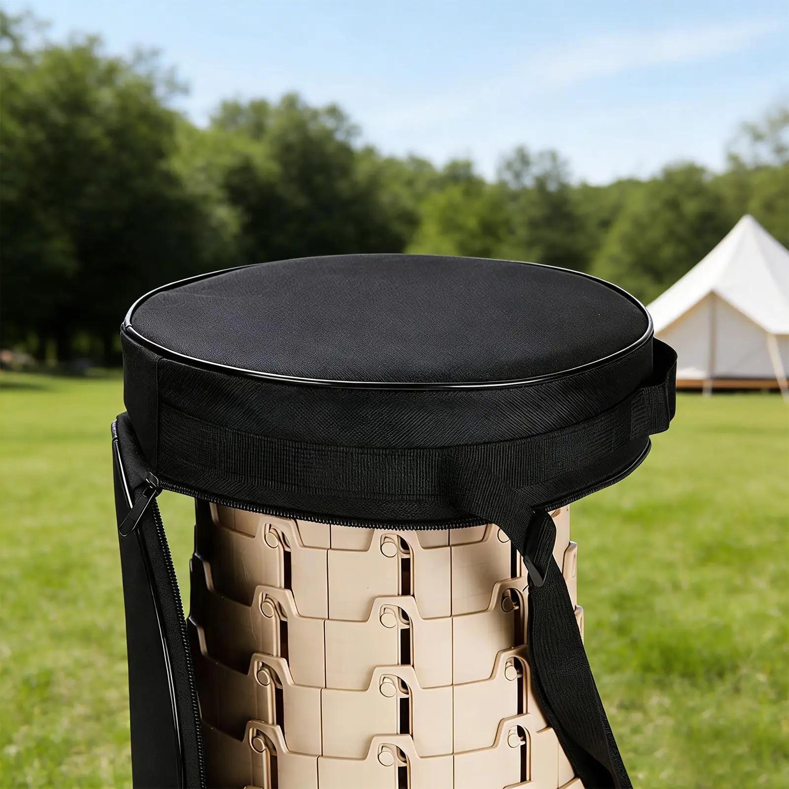 Carry Case For Folding Stool Round Pouch With Shoulder Strap Foldable Stool Bag With Zipper For Sketching Camping Picnic Carry Case For Folding Stool Round Pouch With Shoulder Strap Foldable Stool Bag With Zipper For Sketching Camping Picnic - Image 4