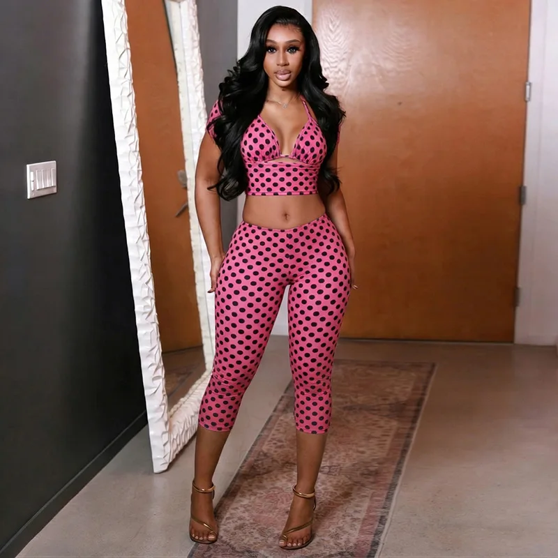 Fagadoer Sexy Damen 3-Teiliges Set Outfit Mit Polka-Dot-Print, Patchwork, Kurzärmeligem Crop-Top Und Passender Hose, Weibliche Streetwear, Neu Fagadoer Sexy Damen 3-Teiliges Set Outfit Mit Polka-Dot-Print, Patchwork, Kurzärmeligem Crop-Top Und Passender Hose, Weibliche Streetwear, Neu - Image 8
