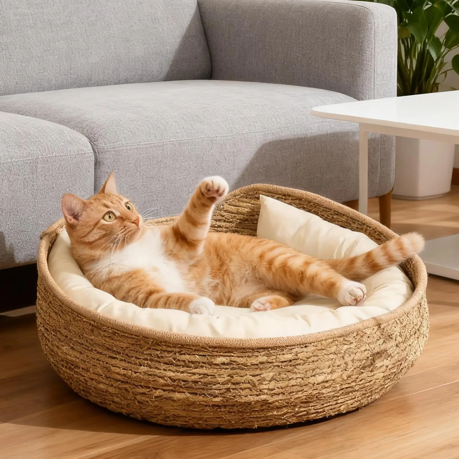 Cat Basket Cotton Rope Round Bed For Cat Sleep With Pillow All Season Indoor Weaving Pet Resting Scratching Sleeping Furniture Cat Basket Cotton Rope Round Bed For Cat Sleep With Pillow All Season Indoor Weaving Pet Resting Scratching Sleeping Furniture - Image 4