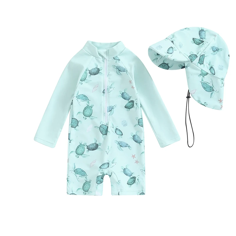 Tregren Toddler Boys Rash Guard Swimsuit Long Sleeve Turtle/Dinosaur Print Infant Bathing Suit Swimwear With Swim Caps Beachwear Tregren Toddler Boys Rash Guard Swimsuit Long Sleeve Turtle/Dinosaur Print Infant Bathing Suit Swimwear With Swim Caps Beachwear - Image 7