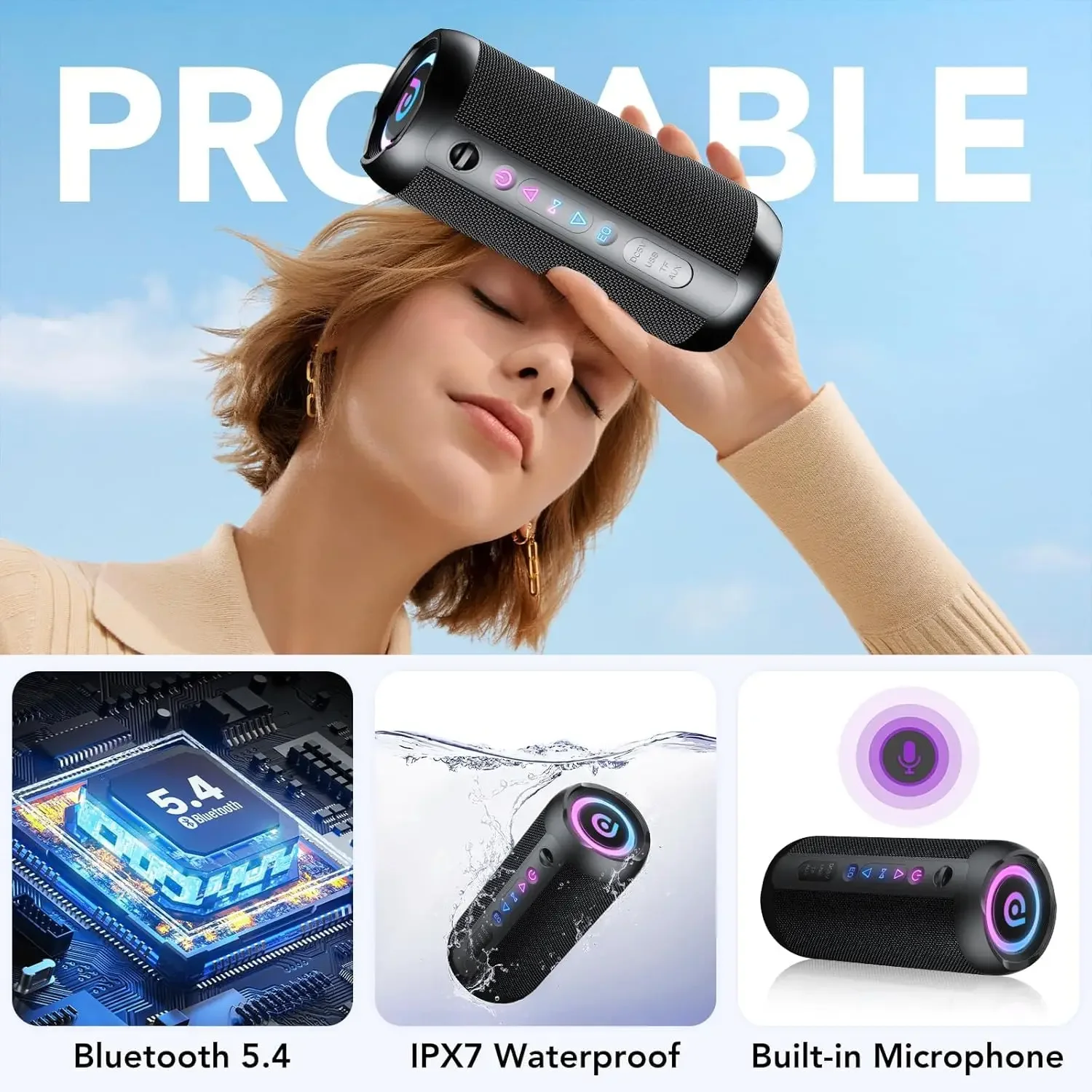 Tragbarer Bluetooth 5.4 Lautsprecher – 30W Dual-Speaker Mit Tiefbass, 30 Stunden Akkulaufzeit, 3 Eq-Modi Und Rgb-Lichteffekten Tragbarer Bluetooth 5.4 Lautsprecher – 30W Dual-Speaker Mit Tiefbass, 30 Stunden Akkulaufzeit, 3 Eq-Modi Und Rgb-Lichteffekten - Image 6