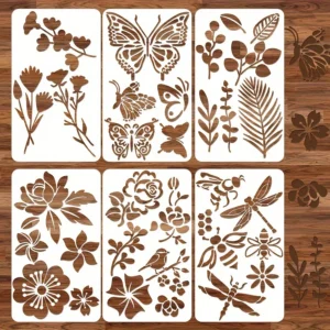 6-teiliges 3,15 x 5,5 Zoll großes Schmetterlings-Blumen-Blatt-Kunststoff-Schablonen-Set für DIY Journal Scrapbooking Holz-Malvorlage