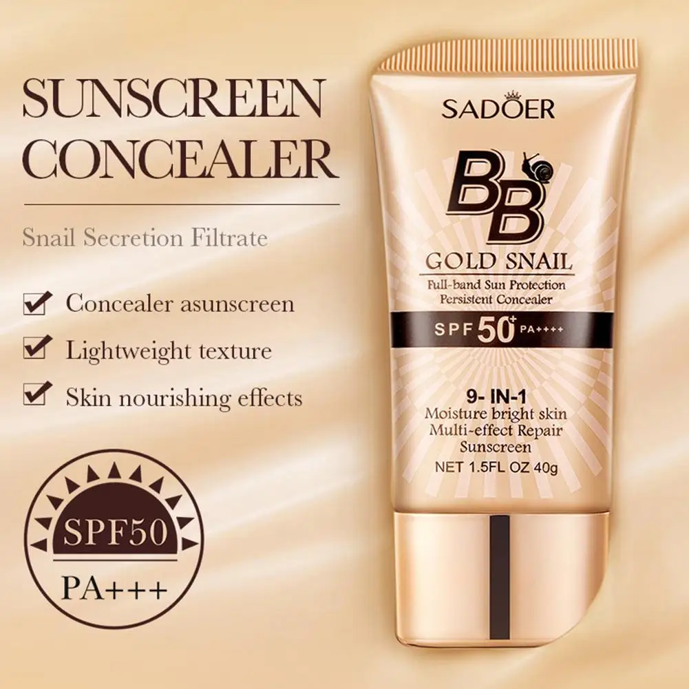 Sadoer Gold Snail Sunscreen Bb Cream Foundation Concealer Moisturizing Isolation Cream Spf50+Pa+++ 40G Facial Moisturizer Sadoer Gold Snail Sunscreen Bb Cream Foundation Concealer Moisturizing Isolation Cream Spf50+Pa+++ 40G Facial Moisturizer - Image 4