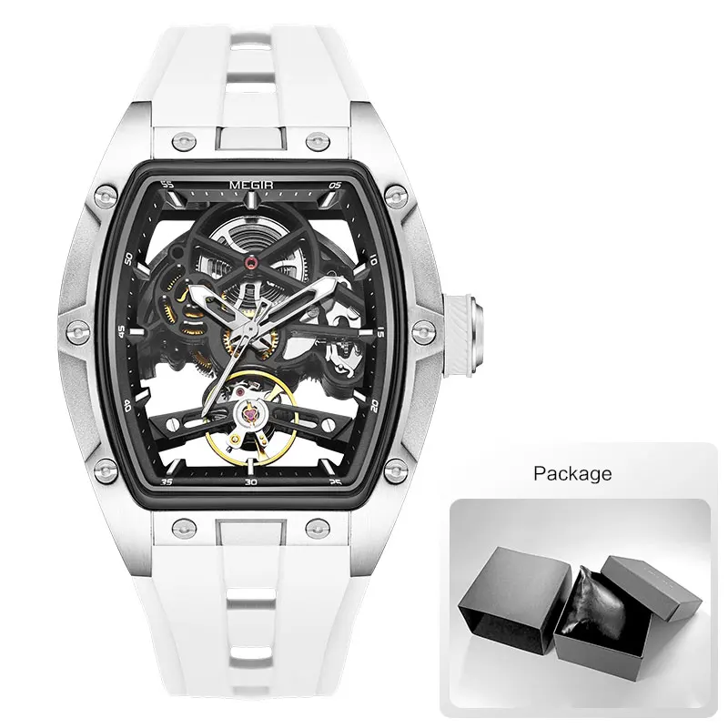 Megir Männer Armbanduhr Mode Schwarz Wasserdichte Automatische Mechanische Uhr Mit Leuchtenden Zeigern Silikon Armband Tonneau Zifferblatt Megir Männer Armbanduhr Mode Schwarz Wasserdichte Automatische Mechanische Uhr Mit Leuchtenden Zeigern Silikon Armband Tonneau Zifferblatt - Image 8