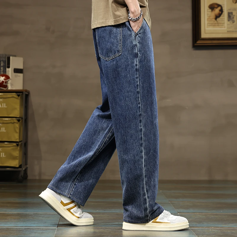 Men Straight Leg Blue Gray Loose Y2K Drawstring Jeans Streetwear Casual Wide Denim Pants Male Baggy Stylish Harajuku Trousers Men Straight Leg Blue Gray Loose Y2K Drawstring Jeans Streetwear Casual Wide Denim Pants Male Baggy Stylish Harajuku Trousers - Image 3
