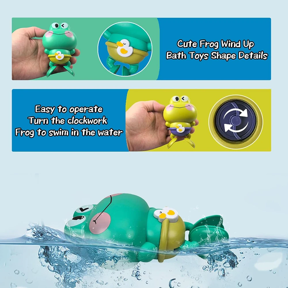 Wind-Up Swimming Frog Bath Toys For Toddlers, No Battery Mold-Free Abs Montessori Water Toy For Kids Wind-Up Swimming Frog Bath Toys For Toddlers, No Battery Mold-Free Abs Montessori Water Toy For Kids - Image 4