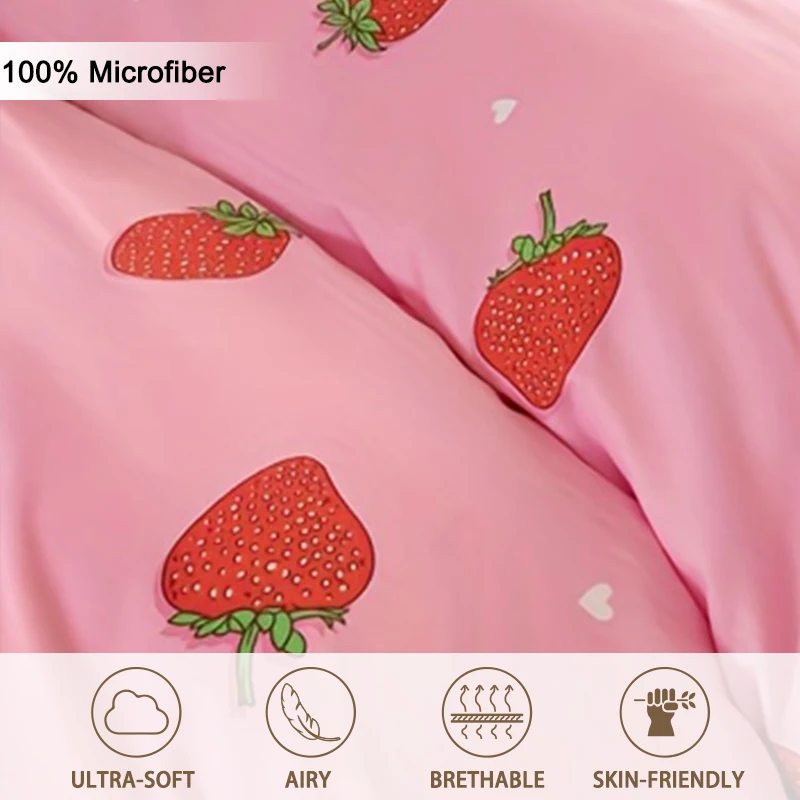 3Pcs/Set Small Strawberry Print Duvet Cover Set(1 Duvet Cover &Amp; 2 Pillowcase)Soft And Skin-Friendly Duvet Cover Bedding Set 3Pcs/Set Small Strawberry Print Duvet Cover Set(1 Duvet Cover &Amp; 2 Pillowcase)Soft And Skin-Friendly Duvet Cover Bedding Set - Image 5