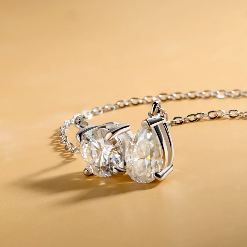 1Ct Runde Und Tropfenförmige Moissanit-Anhänger-Halskette Für Damen, 925Er Sterlingsilber, 18 Karat Vergoldet, Halskette, Hochzeitsschmuck, Gra 1Ct Runde Und Tropfenförmige Moissanit-Anhänger-Halskette Für Damen, 925Er Sterlingsilber, 18 Karat Vergoldet, Halskette, Hochzeitsschmuck, Gra - Image 3