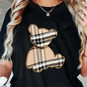 Sportliches, lässiges, gestreiftes T-Shirt mit Bärenmuster für Damen – atmungsaktives, feuchtigkeitsableitendes, leichtes, weiches, kurzärmliges Oberteil mit Rundhalsausschnitt