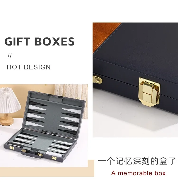 Backgammon-Set, Klassisches Freizeit-Schachbrett, Tragbares Schachbrett Aus Leder Backgammon-Set, Klassisches Freizeit-Schachbrett, Tragbares Schachbrett Aus Leder