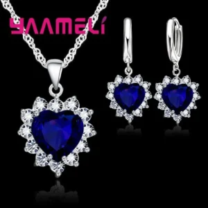 Trend ige 925 Sterling Silber Schmuck Set für Frauen Herz cz Stein Charm Anhänger Halsketten Ohrringe Liebe Jubiläums geschenk