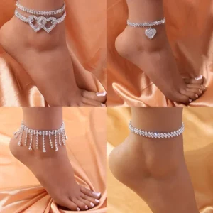 Mode Strass Kette Fußkettchen Für Frauen Luxus Glänzende Knöchel Armband Auf Bein Weibliche Hochzeit Schmuck Fuß Zubehör