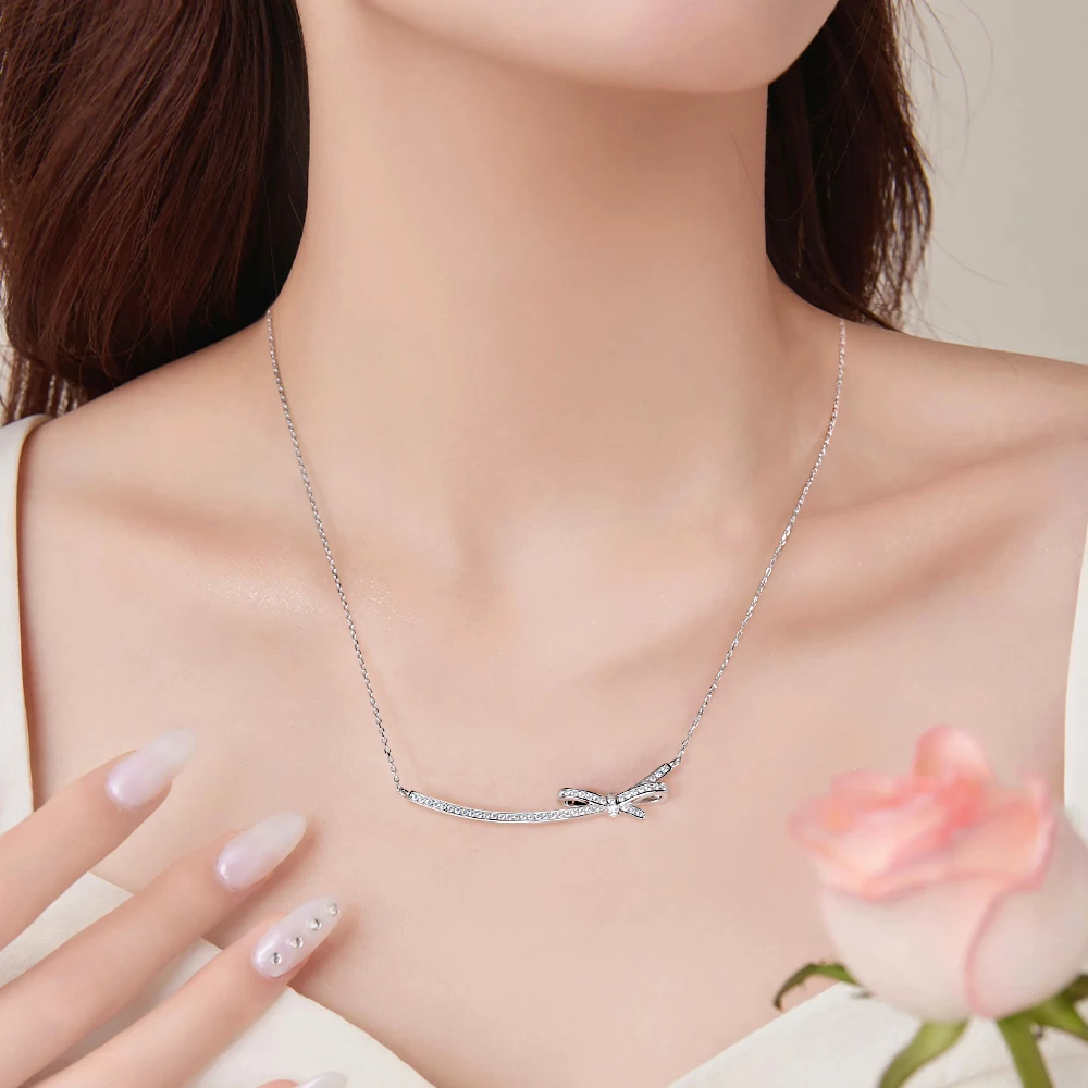 M-Jaja Voll-Moissanit-Halskette Für Damen, 925Er-Sterlingsilber, Kette, 1,3 Mm, Labordiamant, Eleganter Bogen-Anhänger, Funkelnder Schmuck, Geschenk M-Jaja Voll-Moissanit-Halskette Für Damen, 925Er-Sterlingsilber, Kette, 1,3 Mm, Labordiamant, Eleganter Bogen-Anhänger, Funkelnder Schmuck, Geschenk - Image 6