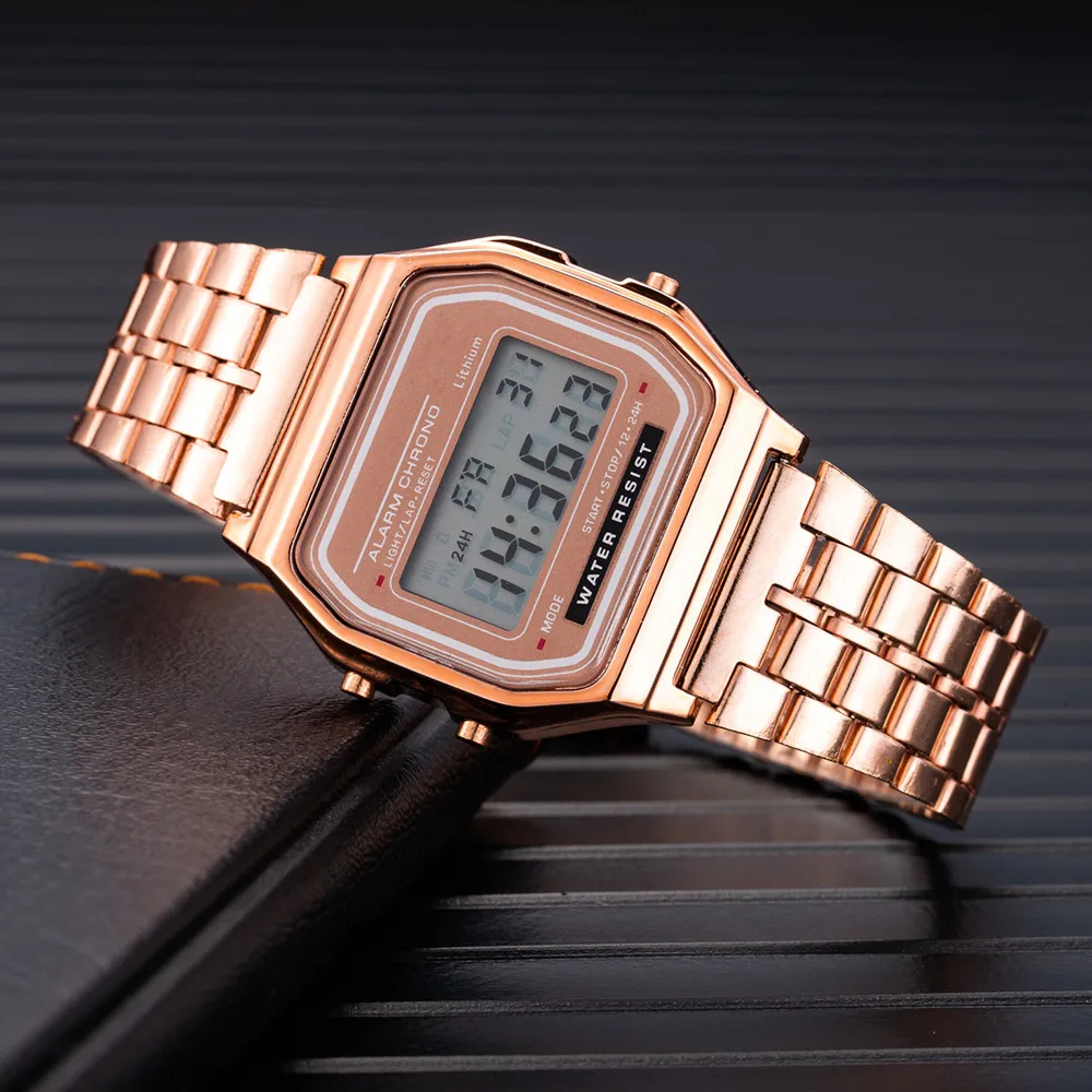 Elegante Digitaluhr Für Frauen Gold Silber Edelstahl Business Damen Elektronische Armbanduhren Mann Uhr Zegarek Damski Elegante Digitaluhr Für Frauen Gold Silber Edelstahl Business Damen Elektronische Armbanduhren Mann Uhr Zegarek Damski - Image 5