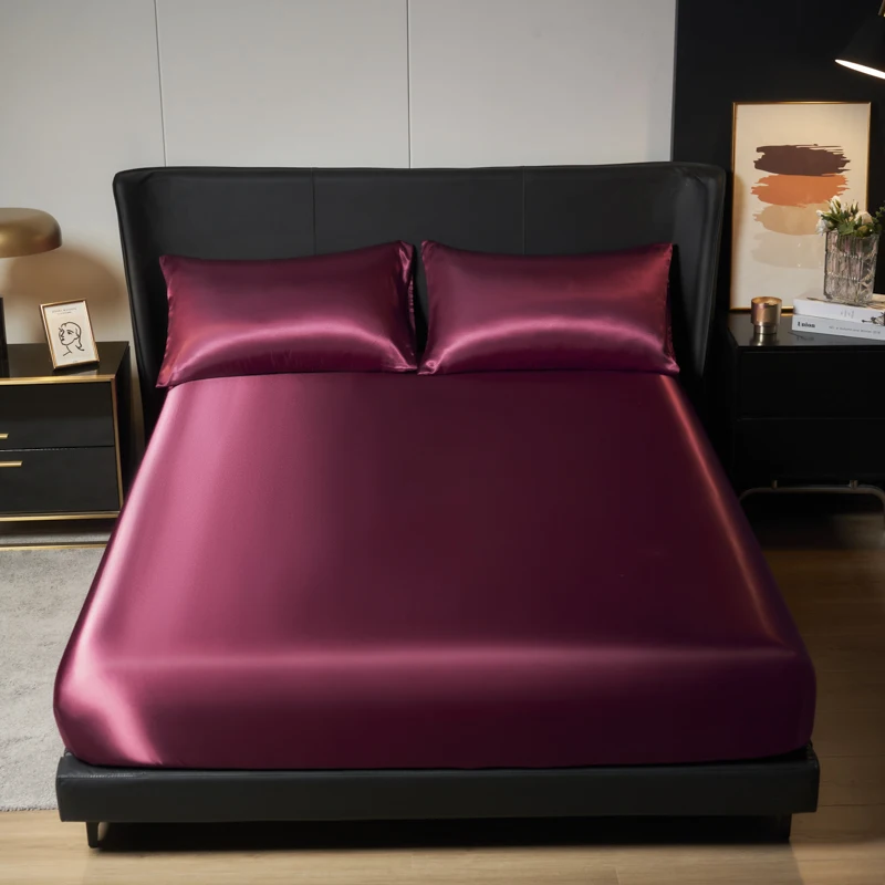 1/3Pc Satin Fitted Sheet Solid Colour Single Twin Full Queen King Ice Silk Mattress Cover Natural With Elastic Band Bed Sheet 1/3Pc Satin Fitted Sheet Solid Colour Single Twin Full Queen King Ice Silk Mattress Cover Natural With Elastic Band Bed Sheet - Image 7