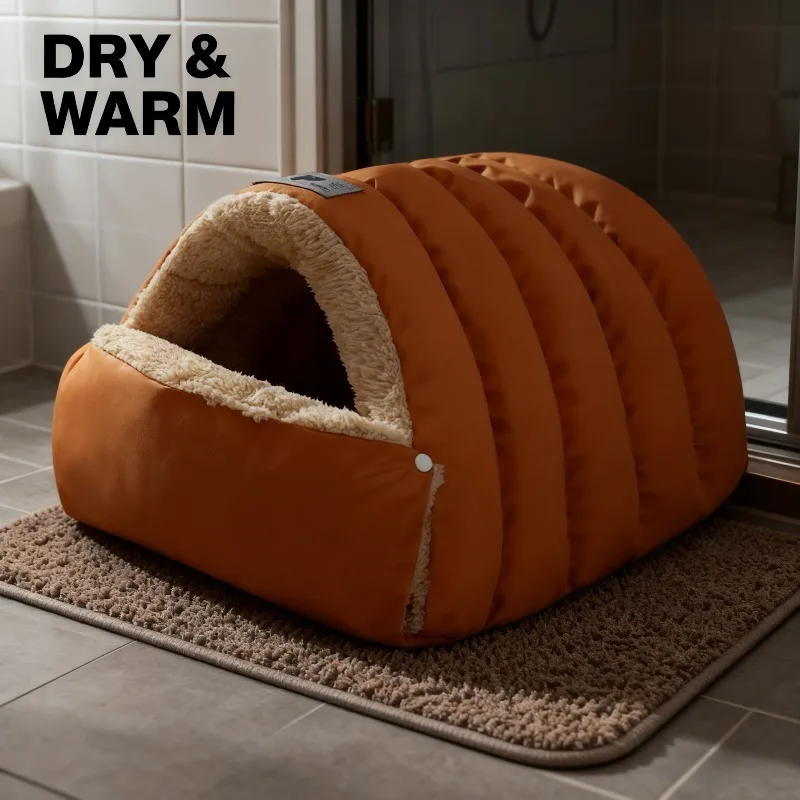 Winddichtes Warmes Katzenbett Halbgeschlossenes Winter-Hundebett Mit Lederbesatz Gemütliches Kleintiernest Für Kaltes Wetter Winddichtes Warmes Katzenbett Halbgeschlossenes Winter-Hundebett Mit Lederbesatz Gemütliches Kleintiernest Für Kaltes Wetter - Image 4