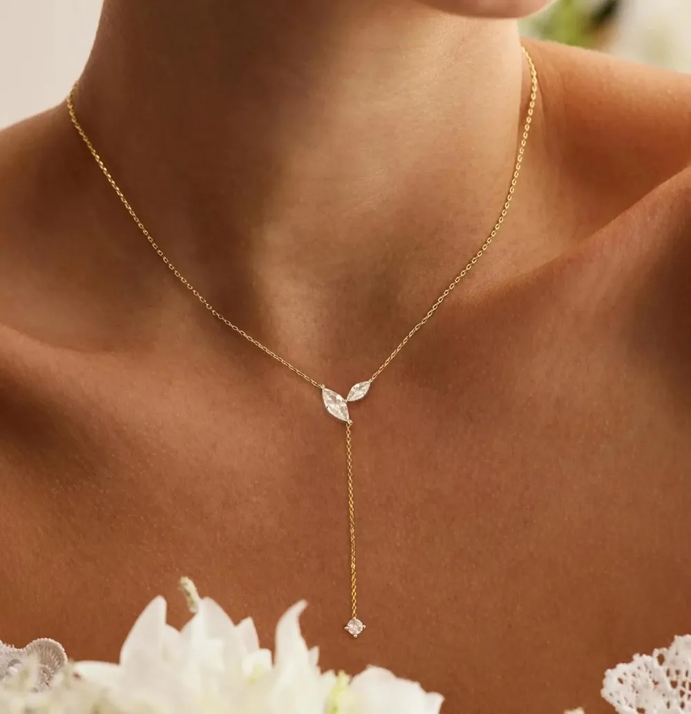 Lange Goldkette Für Damen - Zierliche Lariat-Halskette 14K Gold Cz Y-Förmige Tropfen-Halsketten Für Abschlussball, Formelle Anlässe, Sommer Und Strand Lange Goldkette Für Damen - Zierliche Lariat-Halskette 14K Gold Cz Y-Förmige Tropfen-Halsketten Für Abschlussball, Formelle Anlässe, Sommer Und Strand - Image 2