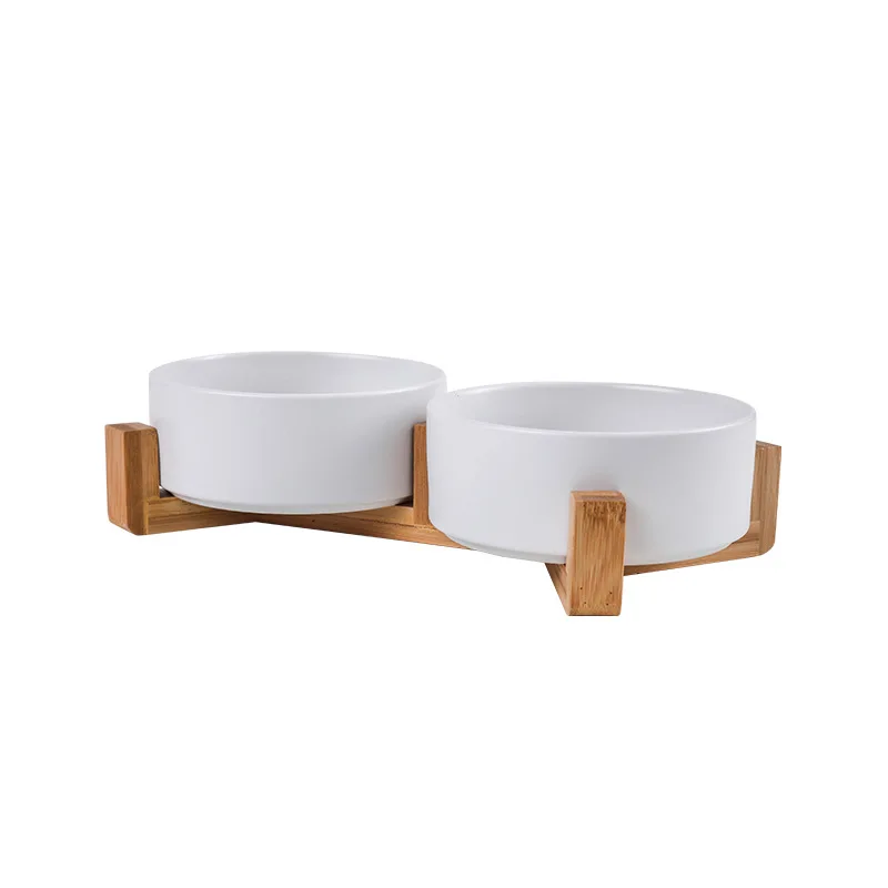 Cat Bowl Double Pet Dish With Wooden Stand Tall Elevated For Cervical Protection Cat Bowl Double Pet Dish With Wooden Stand Tall Elevated For Cervical Protection - Image 7