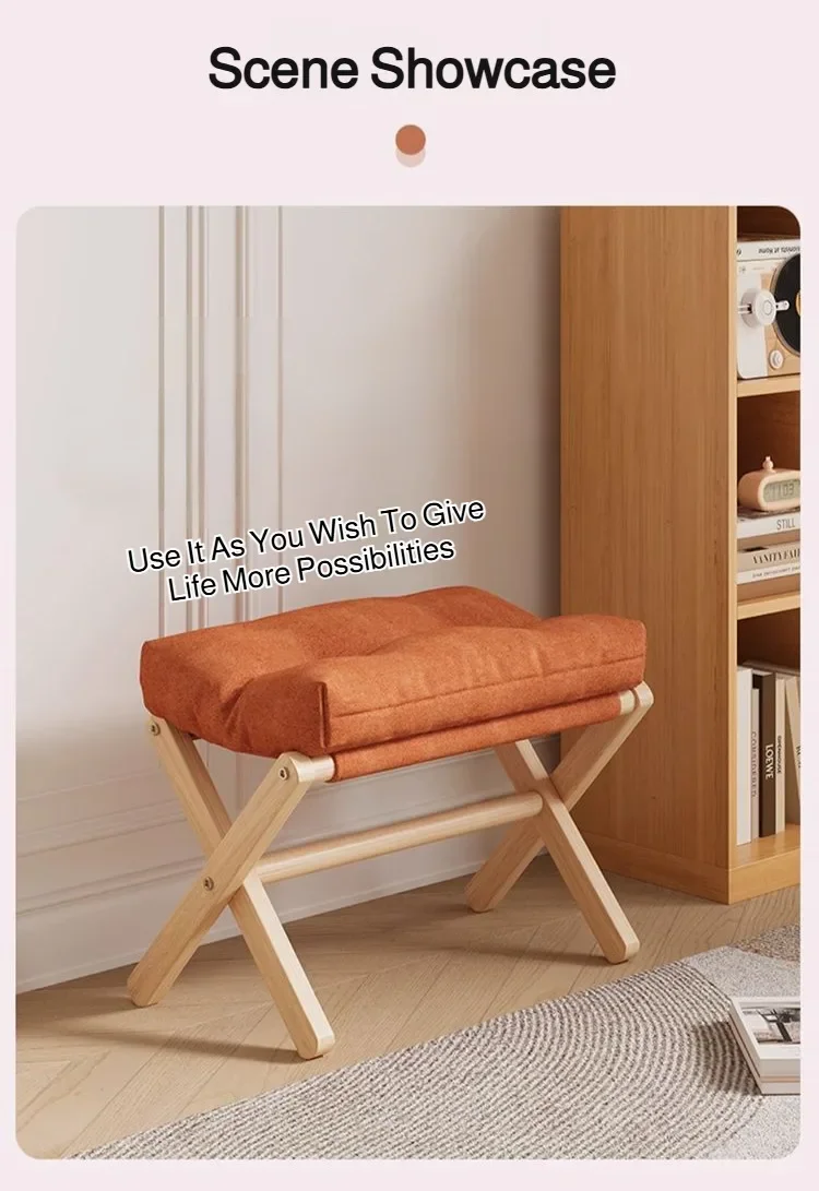 Solid Wood Folding Shoe Changing Stool With Cotton Filled Cushion, Portable Low Footstool For Entryway &Amp; Sofa Rest Solid Wood Folding Shoe Changing Stool With Cotton Filled Cushion, Portable Low Footstool For Entryway &Amp; Sofa Rest - Image 21