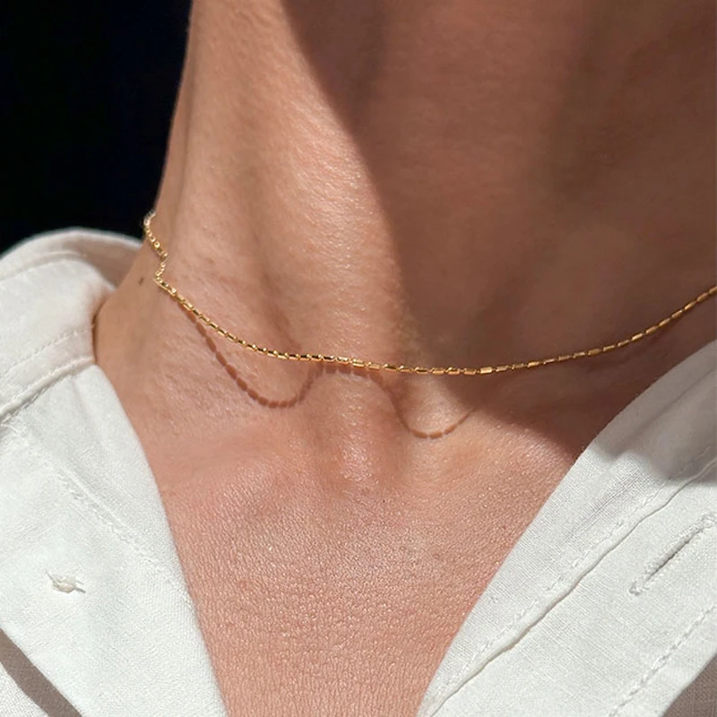 925 Sterling Silver Necklace With Simple Geometric Beads Choker Shiny And Delicate Collarbone Chain For Women Fashion Jewellery 925 Sterling Silver Necklace With Simple Geometric Beads Choker Shiny And Delicate Collarbone Chain For Women Fashion Jewellery - Image 7