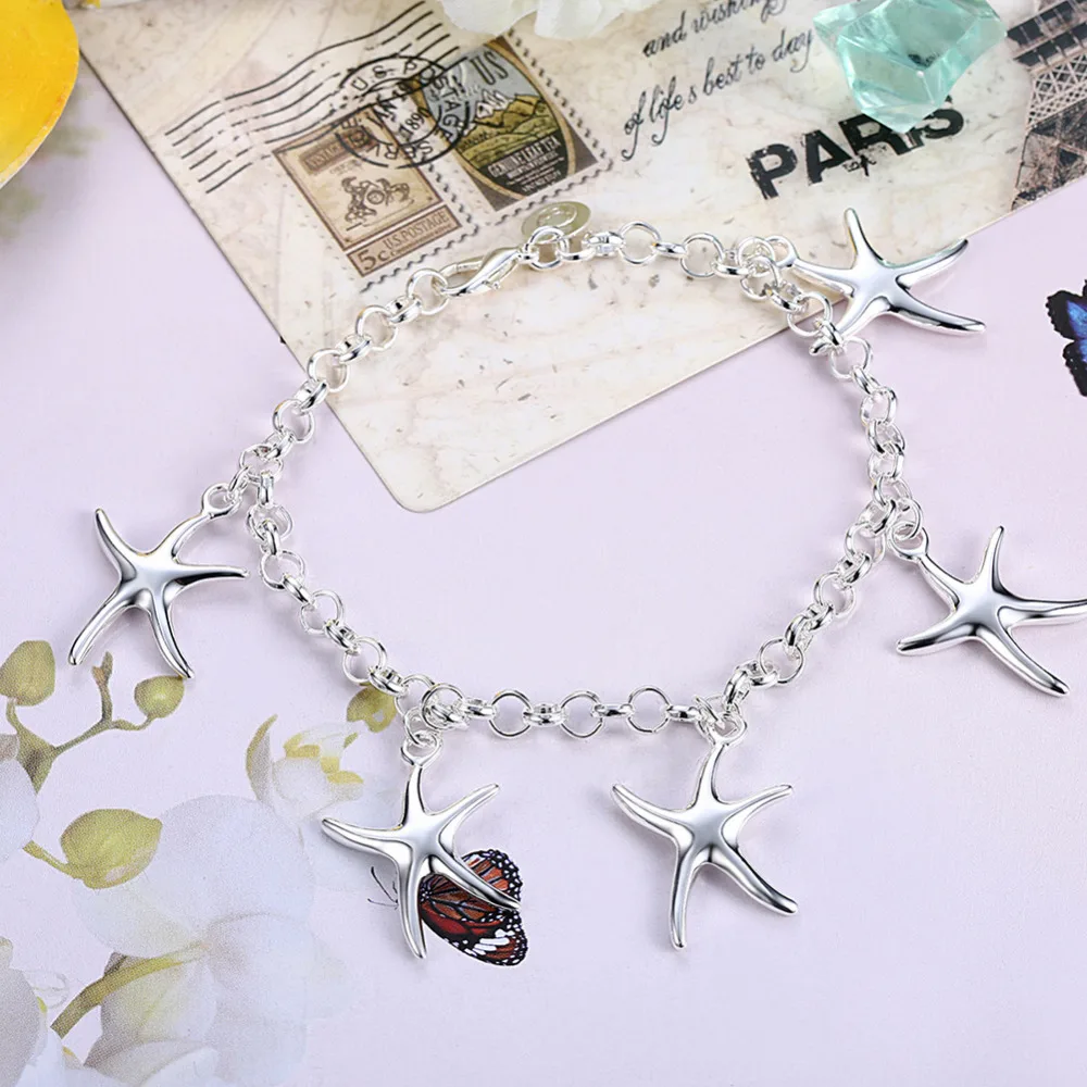 925Er Sterlingsilber, Hübscher, Feiner Seestern-Anhänger, Armband, Halskette, Ohrring, Schmuckset Für Damen, Mode, Party, Geschenk 925Er Sterlingsilber, Hübscher, Feiner Seestern-Anhänger, Armband, Halskette, Ohrring, Schmuckset Für Damen, Mode, Party, Geschenk - Image 3