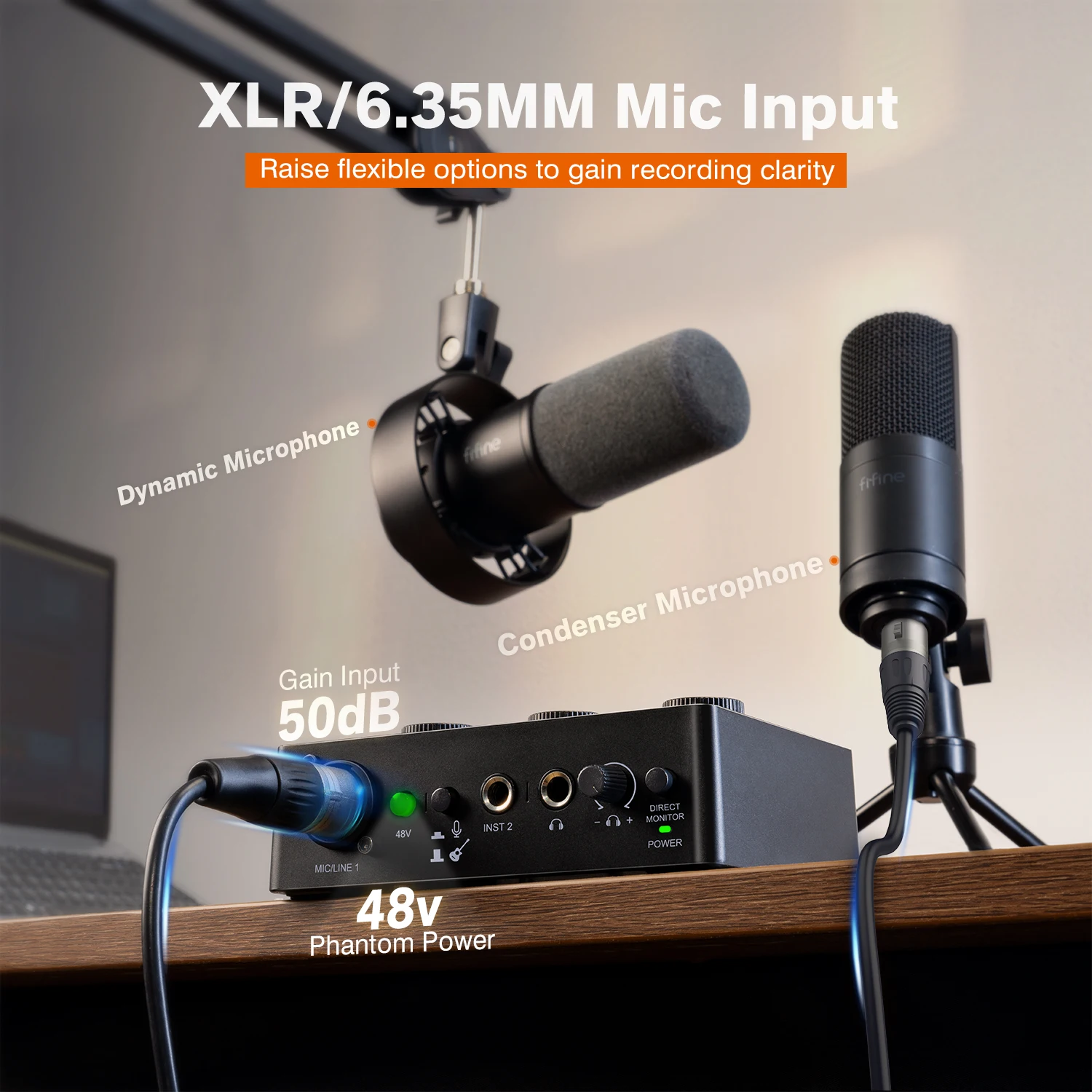 Fifine Ampli1 Audio-Interface Für Xlr-Mikrofon – Tonmischer Mit Gain-Regler &Amp; 48V Phantomspeisung Für Podcast Fifine Ampli1 Audio-Interface Für Xlr-Mikrofon – Tonmischer Mit Gain-Regler &Amp; 48V Phantomspeisung Für Podcast - Image 2