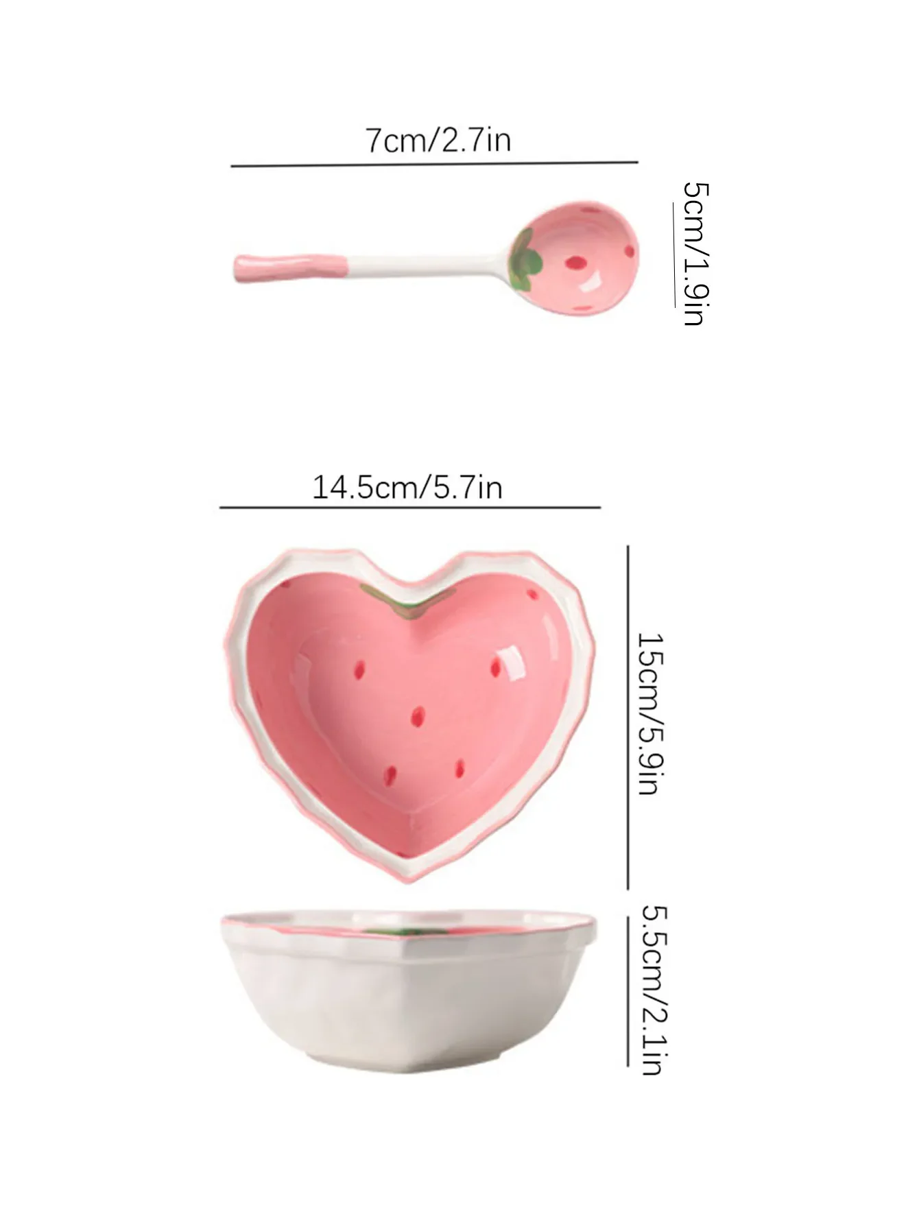3 Stücke Erdbeere Schüssel Löffel Teller Set Schöne Mädchen Herz Schüssel Salat Schüssel Dessert Haushalts Geschirr 3 Stücke Erdbeere Schüssel Löffel Teller Set Schöne Mädchen Herz Schüssel Salat Schüssel Dessert Haushalts Geschirr - Image 2