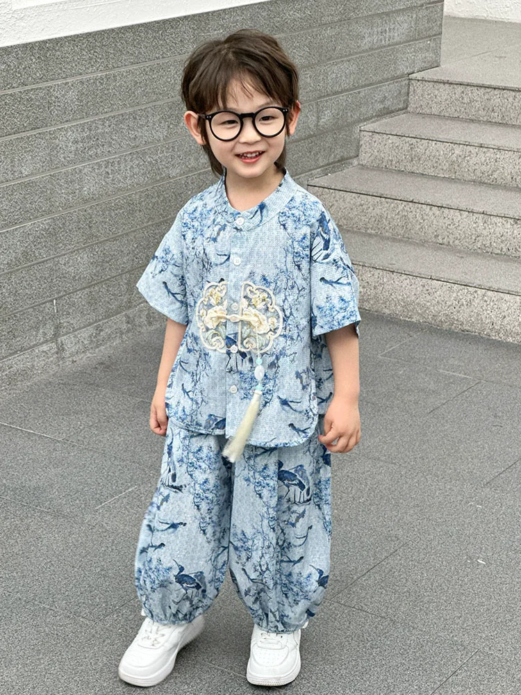 Fashion Baby Tang Costume Tops Pants Two-Piece Set Boy Outfit Casual Children'S Sets Summer Tweens Boys Hanfu Suit Kids Clothing Fashion Baby Tang Costume Tops Pants Two-Piece Set Boy Outfit Casual Children'S Sets Summer Tweens Boys Hanfu Suit Kids Clothing - Image 11
