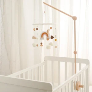 Krippe Glocke Spielzeug Holz Halterung 0-12 Monate Neugeborenen Cartoon Runde Kleine Bär Mobile Hängen Rassel Halterung Baby Bett glocke Halter