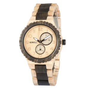 Holzuhren für Herren Analog Quarz Datum Retro Handgefertigte Leichtgewichtige Holz-Armbanduhr