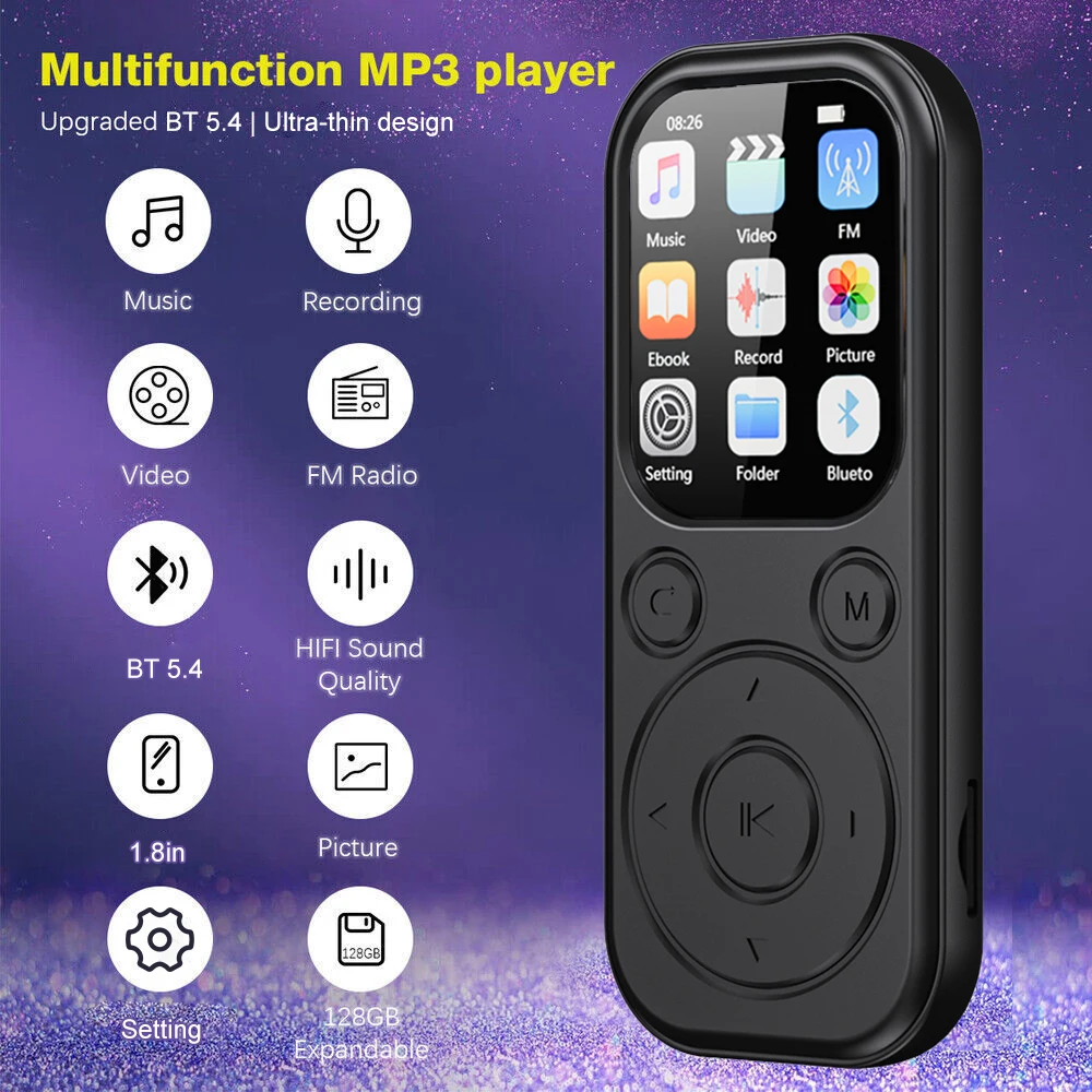 Tragbarer Mp3-Player Mit Bluetooth 5.4 – Mini-Musikplayer Für Sport Mit Display, Video, Fm-Radio, Aufnahme Und E-Book-Funktion Tragbarer Mp3-Player Mit Bluetooth 5.4 – Mini-Musikplayer Für Sport Mit Display, Video, Fm-Radio, Aufnahme Und E-Book-Funktion - Image 2