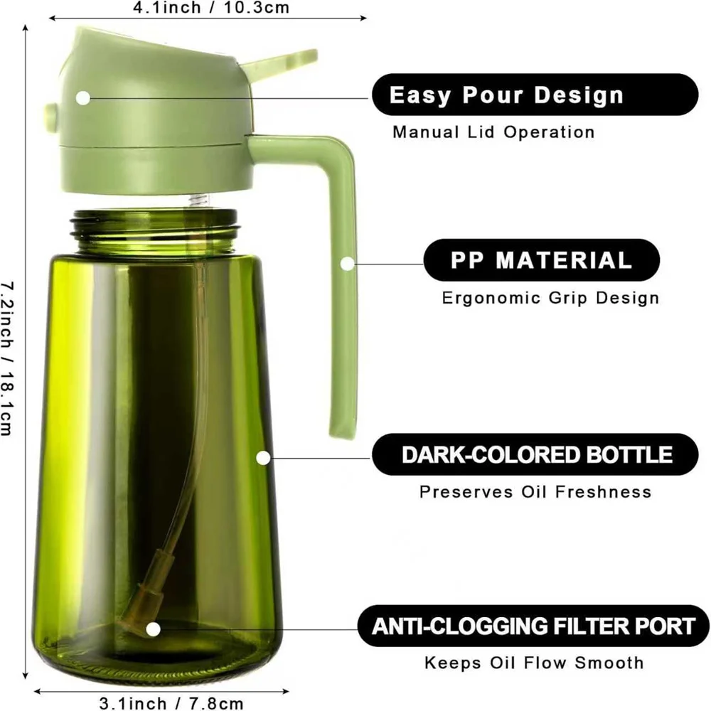 Olive Oil Dispenser,Sprayer For Cooking 2 In 1- Spray And Pour,Dark Green Glass Oil Bottlewith Stickers,16Oz/470Ml Oil Sprayer Olive Oil Dispenser,Sprayer For Cooking 2 In 1- Spray And Pour,Dark Green Glass Oil Bottlewith Stickers,16Oz/470Ml Oil Sprayer - Image 2