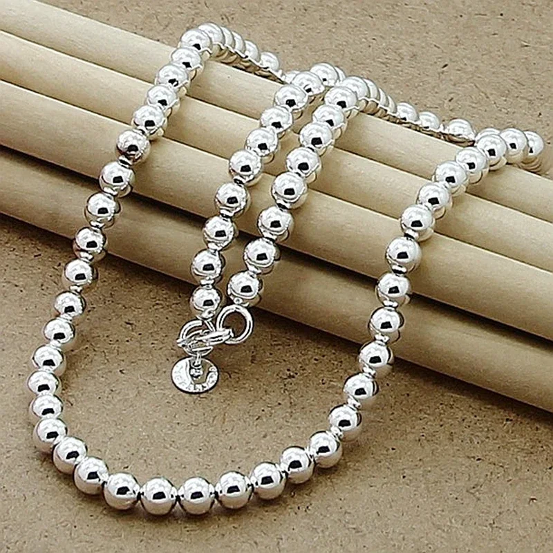 Hot 925 Sterling Silver 4Mm/6Mm/8Mm/10Mm Smooth Beads Ball Chain Necklace For Women Men Fashion Jewelry Wedding Accessories Hot 925 Sterling Silver 4Mm/6Mm/8Mm/10Mm Smooth Beads Ball Chain Necklace For Women Men Fashion Jewelry Wedding Accessories - Image 2